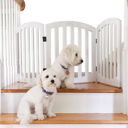 ARF PETS Free Standing Wood Dog Gate, Step Over Pet Fence, Foldable, Adjustable - White APG24WH